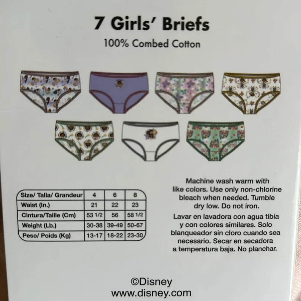 Disney Encanto 7-Pack Girls Underwear Size 4 100 Combed Cotton
